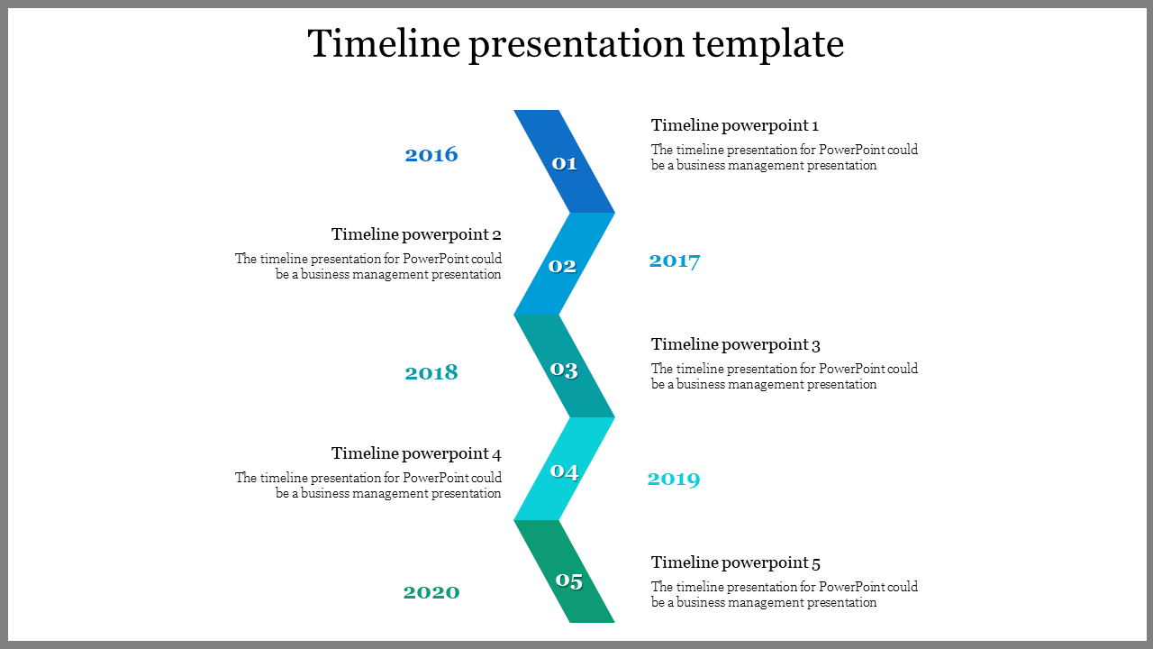 Innovative Timeline Presentation Template with Five Nodes Slides